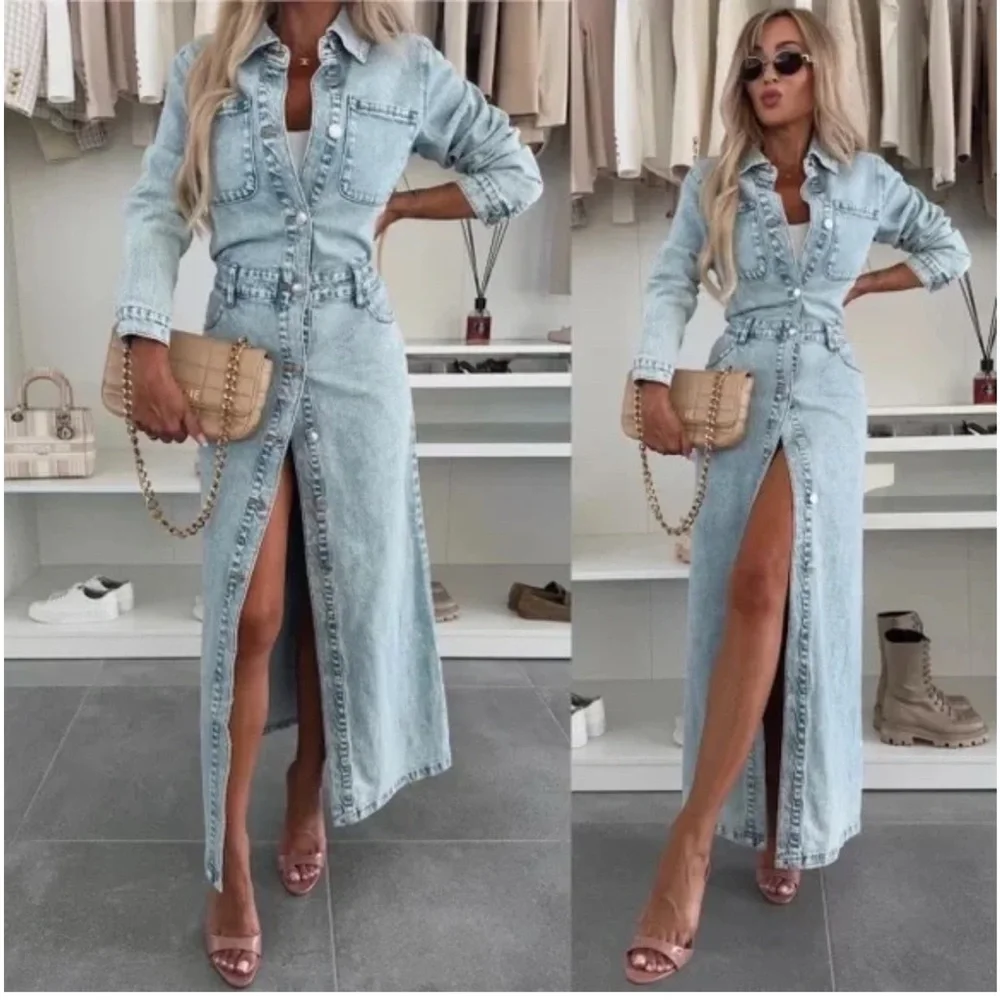 Zara Z1975 DENIM MIDI DRESS SIZE LARGE - Picture 11 of 14